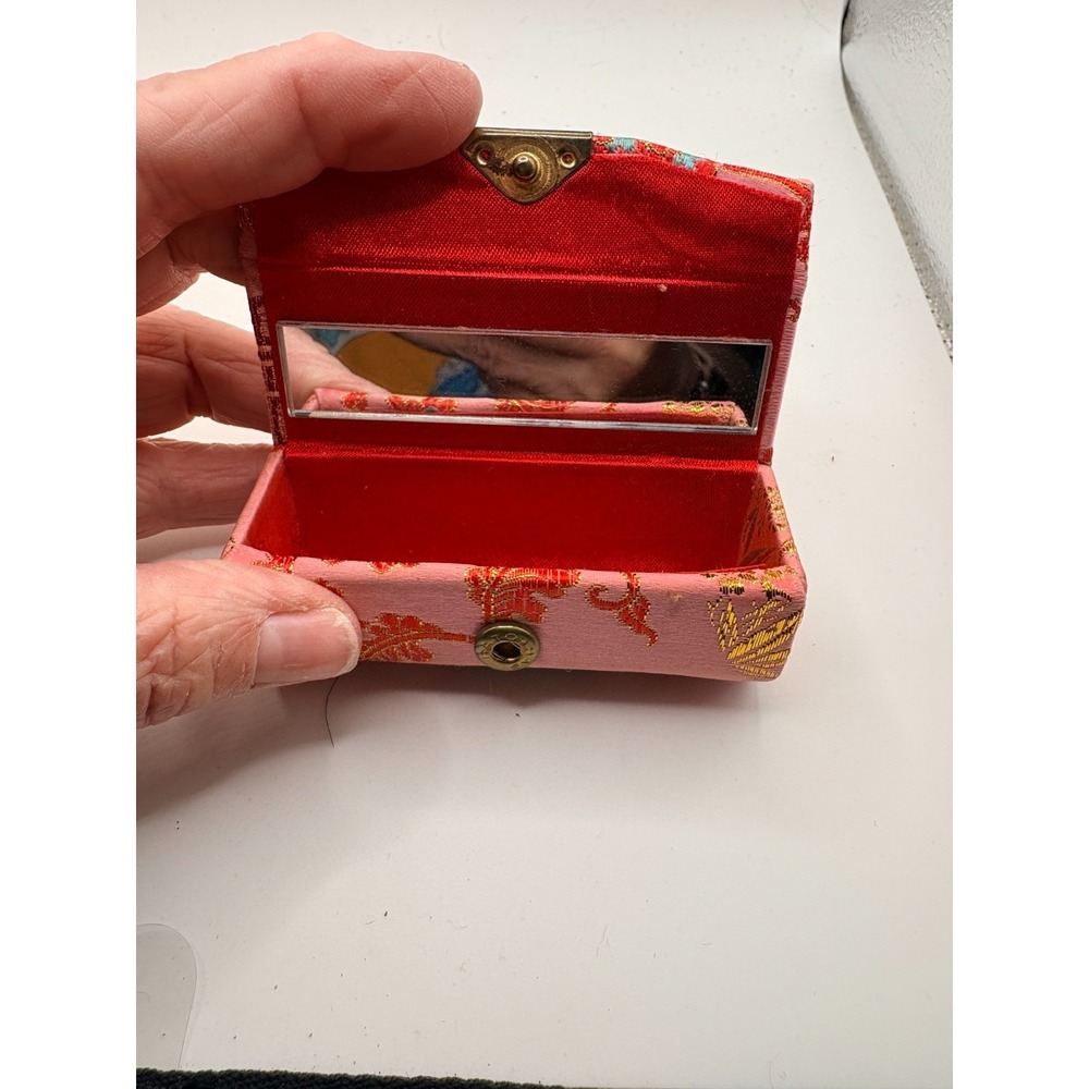 Pink Floral Brocade Lipstick Case with Metal Clasp